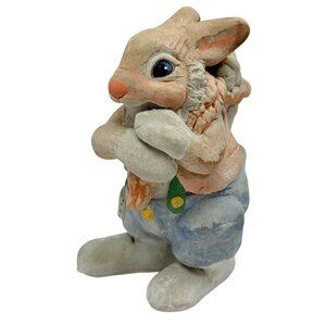Vintage Kristin 90s Easter Bunny Figurine Castware Rabbit w/ Backpack - Repaired